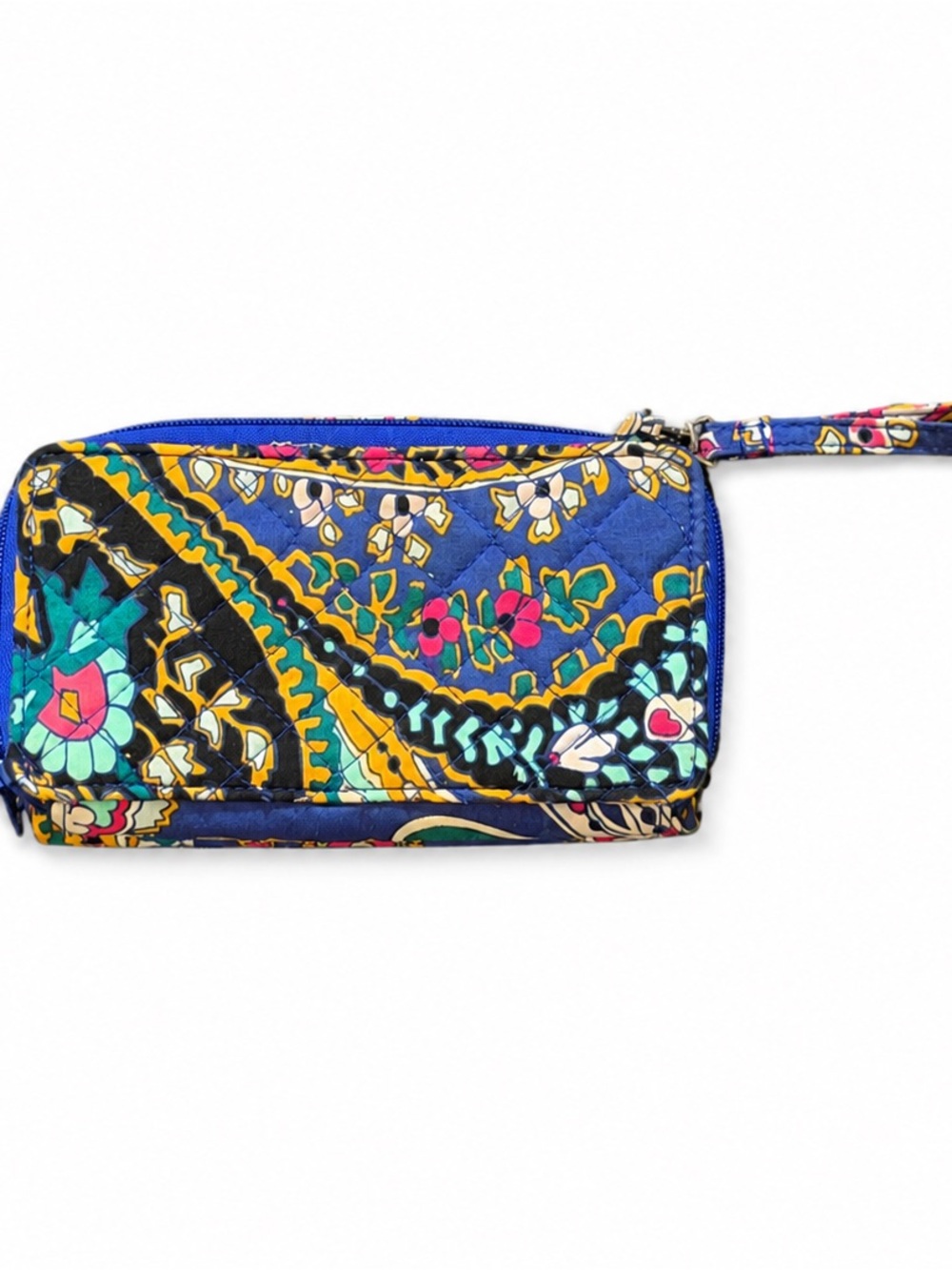 Vera Bradley Quilted Blue Multicolor Floral Paisley Wristlet Zip Wallet